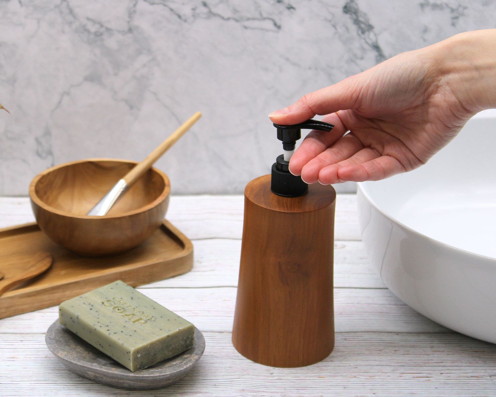 Natural Teakwood Soap Dispencer - Taper